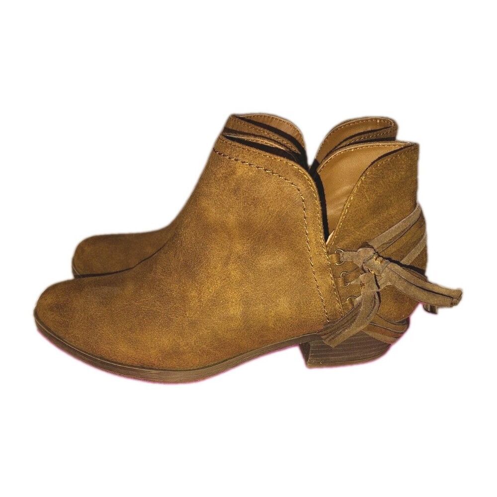 Sugar Brand 'Trusted' Cognac Vegan  Suede Ankle Boots With Fringe Detail